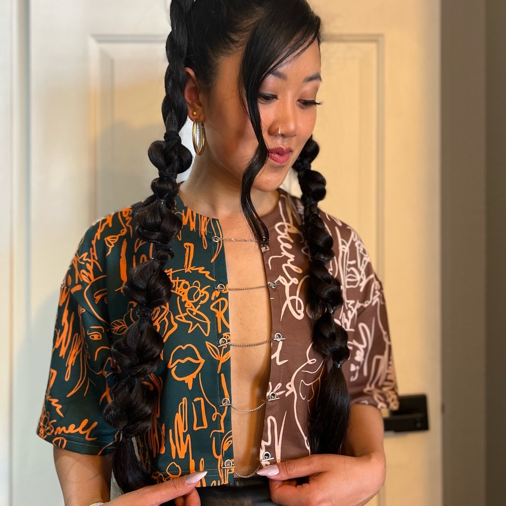Chain front abstract print shirt/top